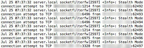 Small snippet of the OS X firewall log