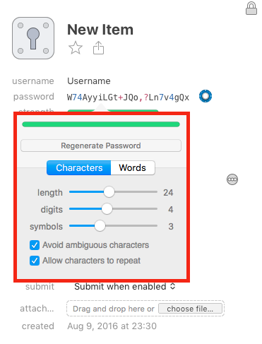 1Password password manager new password recipe