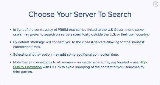 startpage-server-selection